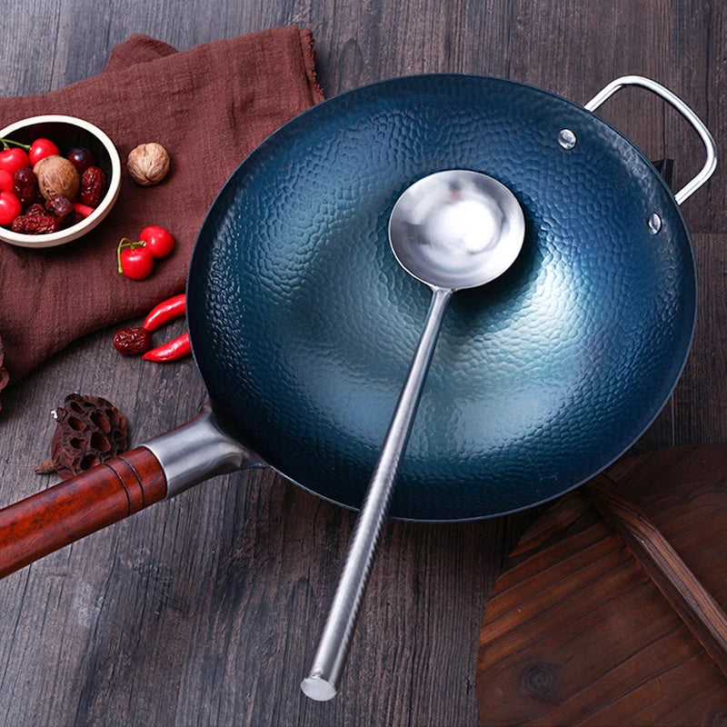 Handmade Iron Wok with Wooden Handle