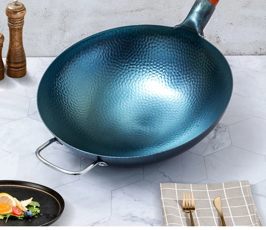 Handmade Iron Wok with Wooden Handle