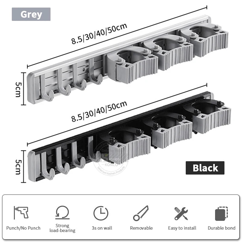 Soporte para escobas de pared con estante