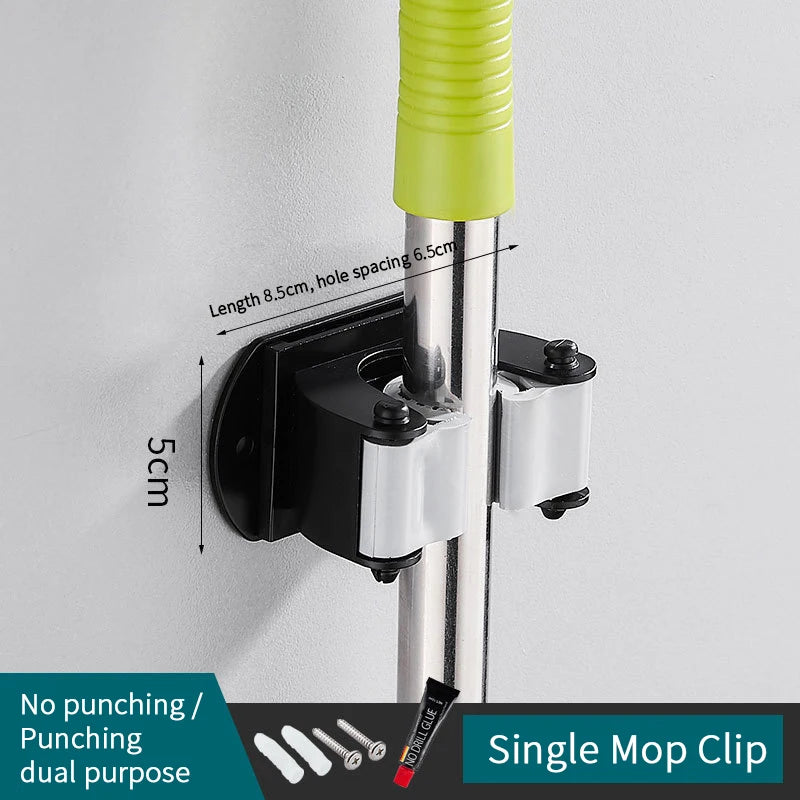 Wall-Mounted Broom Holder with Shelf Rack