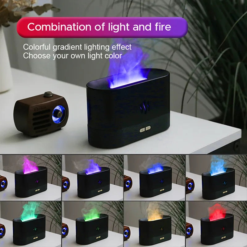 Difusor de aroma e umidificador com lâmpada de chama LED