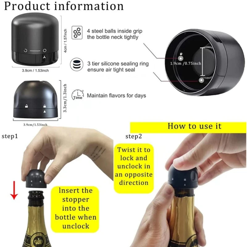 Vacuum Wine and Champagne Bottle Stopper - Silicone Seal