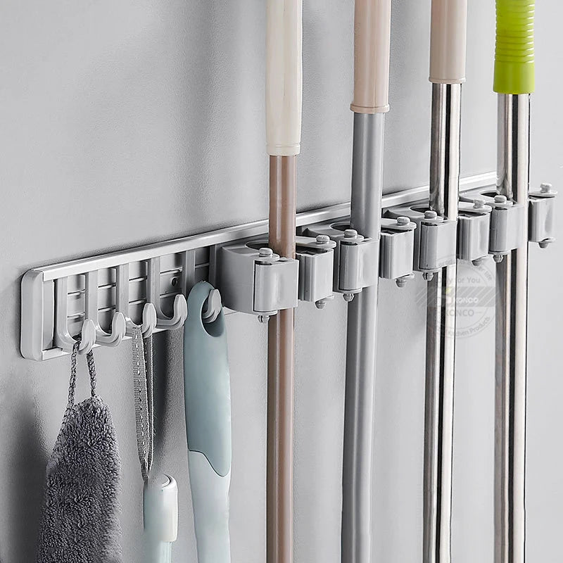 Wall-Mounted Broom Holder with Shelf Rack