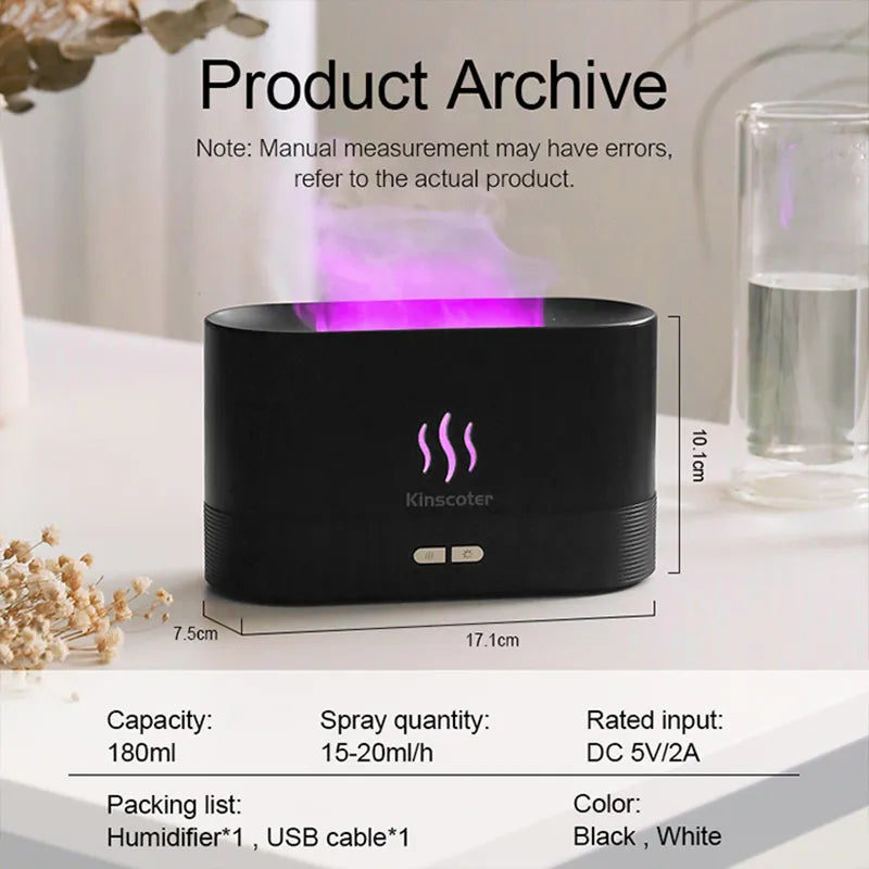 Difusor de aroma y humidificador con lámpara de llama LED