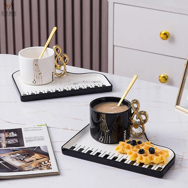 Elegant Piano Ceramic Mug and Saucer Set