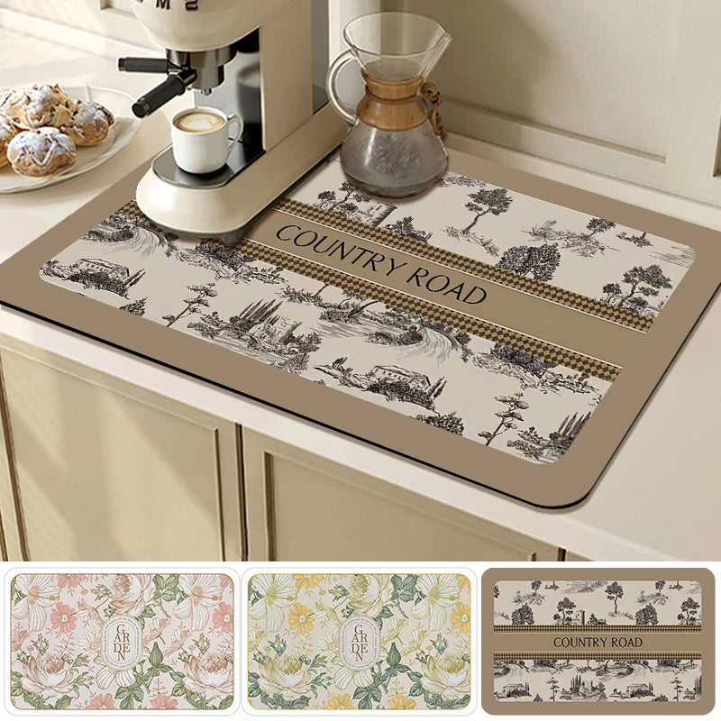 Print Drain Mats - Water Absorbent Kitchen Pad