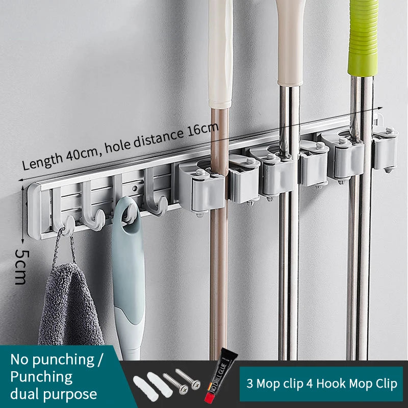 Wall-Mounted Broom Holder with Shelf Rack