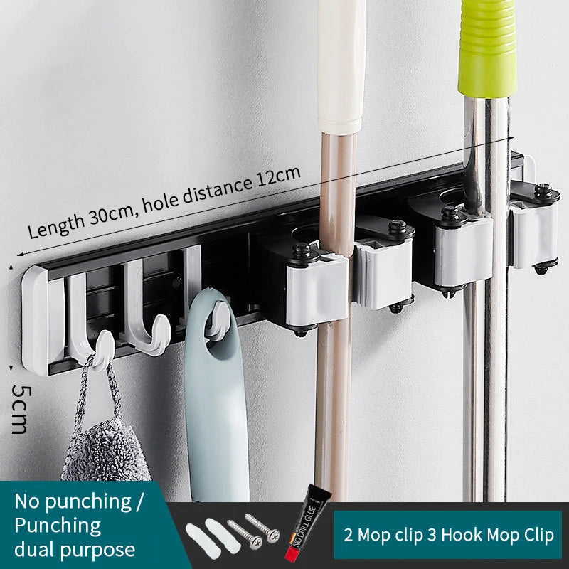 Wall-Mounted Broom Holder with Shelf Rack